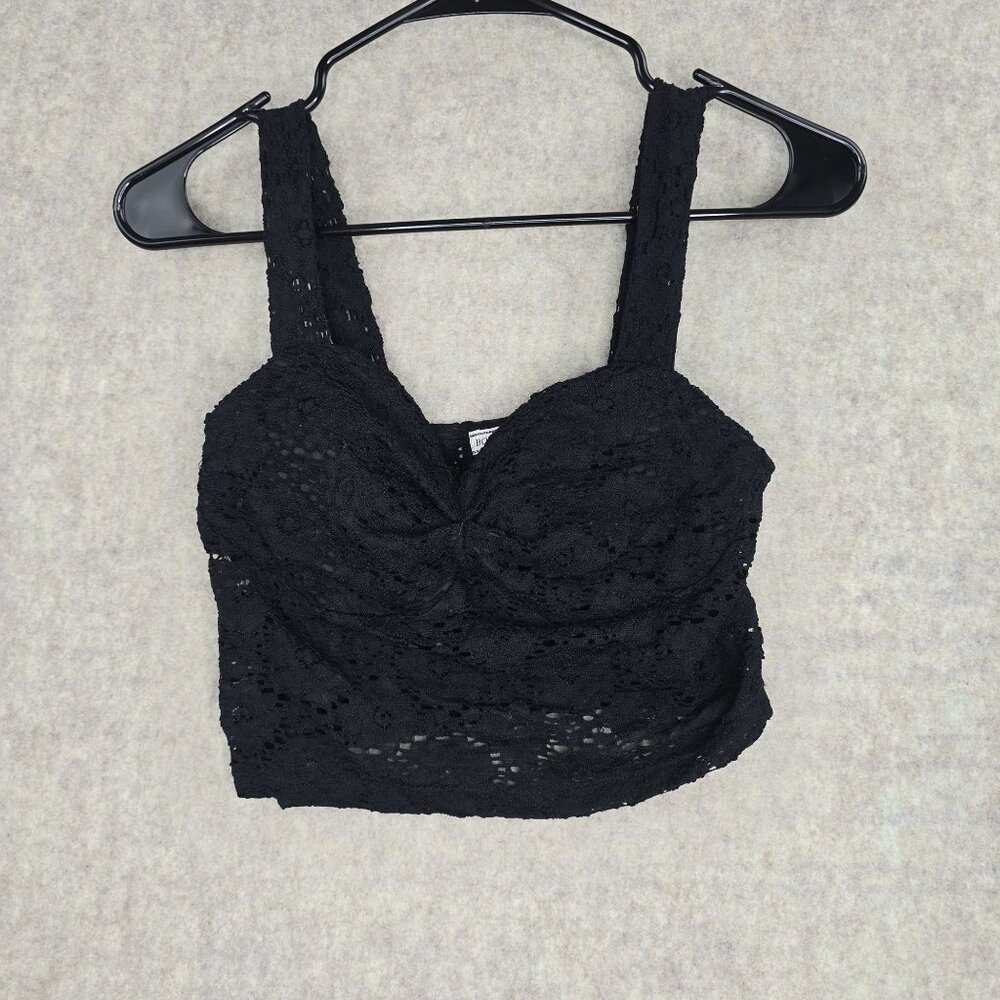 Body Central Womens Black Lace Cropped Tank Top Size Large Lined Adjustable Fit